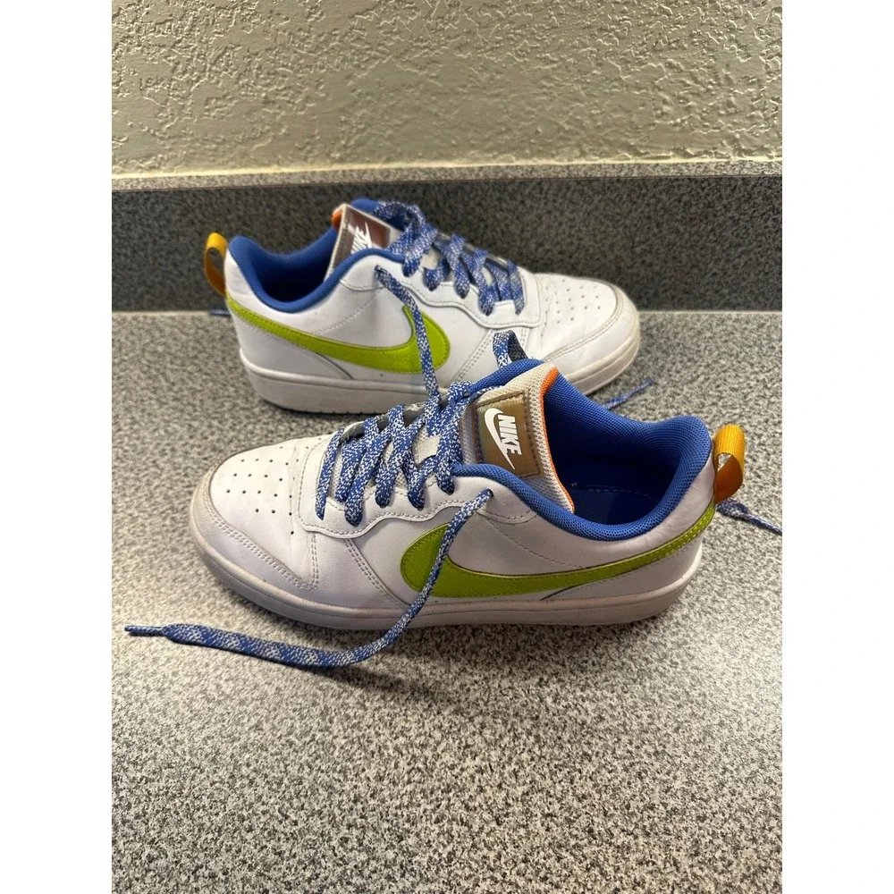 Nike Court Borough Low 2 SE DQ7770-100 White Green Blue Youth‎ 6.5Y Pre-owned